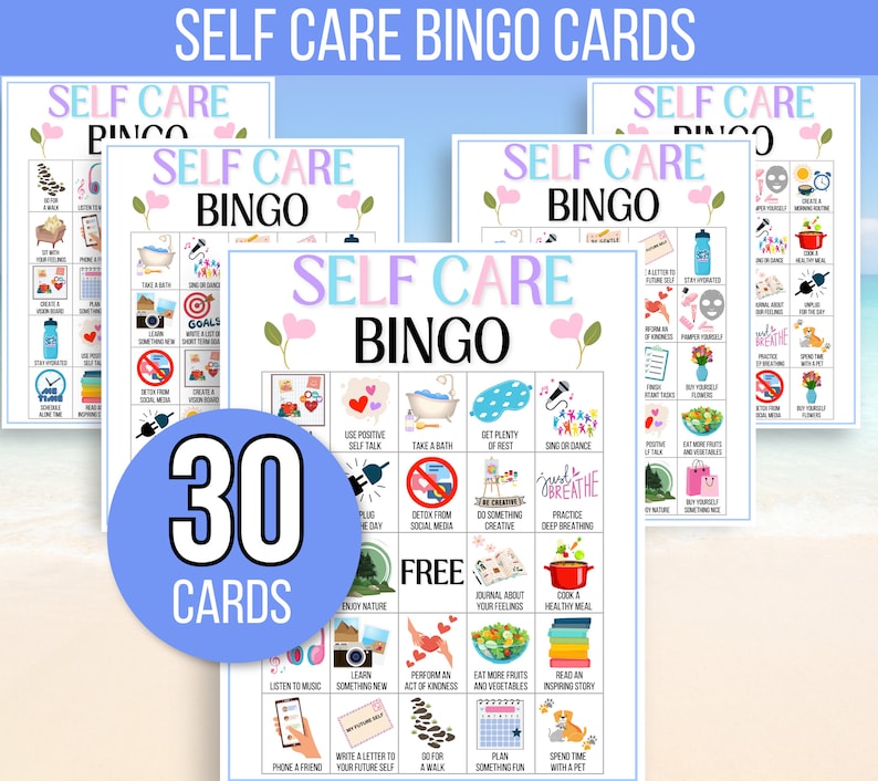Self Care Bingo, 30 Self Care Bingo Cards, Self Care Challenge, Self Love Challenge, Wellness Bingo, Self Care Checklist, Self Care Activity
