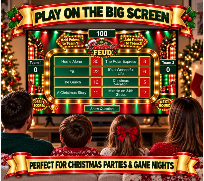 Christmas Friendly Feud Game, Christmas Friendly Feud Game, Friendly Feud Template, Friendly Feud, Christmas Activity, Christmas Party Game