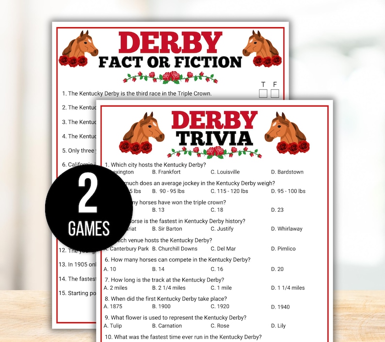 Kentucky Derby Trivia Game, Kentucky Derby Game, Kentucky Derby Trivia Games, Kentucky Derby Party Game, Kentucky Derby Fact or Fiction