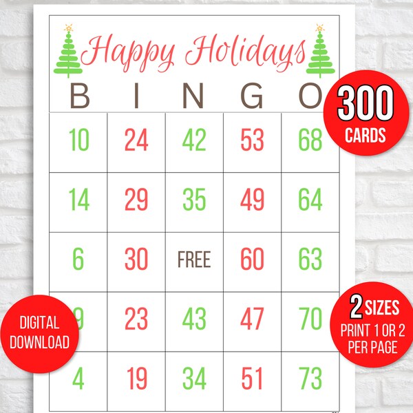 300 Holiday Bingo Cards, Happy Holiday Game, 1, 2, or 4 Per Page, Holiday Activity, Holiday Game, Christmas Party Game, Christmas Bingo