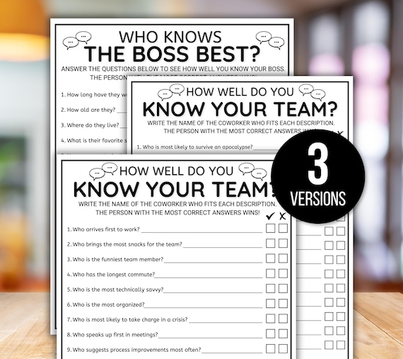Office Games, Team Building Games, How Well Do You Know Your Team, Coworker Games, Happy Hour Office Party, How Well Do You Know Your Boss