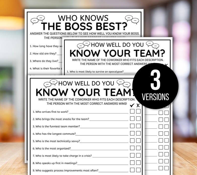 Office Games, Team Building Games, How Well Do You Know Your Team, Coworker Games, Happy Hour Office Party, How Well Do You Know Your Boss