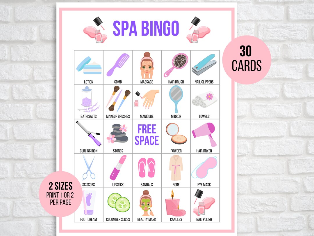 Spa Bingo Printable Game, Spa Birthday Party Game, Girls Party Game ...