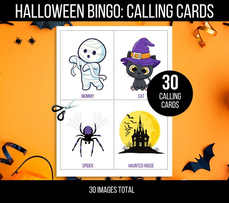 Halloween Bingo, 50 Halloween Bingo Cards, Halloween Games, Kids Halloween Party Game, Halloween Classroom Activity, Cute Halloween Activity