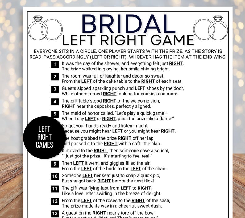 Pass the Gift Game, Bridal Pass the Gift Game, Bridal Pass the Prize Game, Bridal Activity, Bridal Shower Game, Bridal Left Right Game, Poem