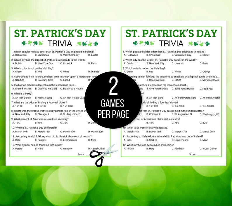 St. Patrick's Day Trivia Game, St. Patrick's Day Game, St. Patrick's Trivia Game, St. Patrick's Day Party Game, St Patrick's Fact or Fiction