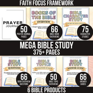 Mega Bible Study Bundle, Bible Books Overview, Bible Topics Study Guides, Bible Character Studies, Bible Study Worksheets, Prayer Journal