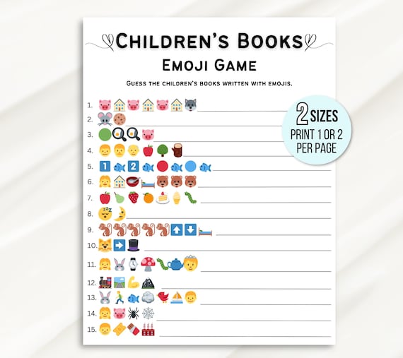 Children's Book Emoji Game, Emoji Children's Book Game, Baby Book Emoji Game, Baby Shower Emoji Game, Emoji Printable, Baby Emoji Game