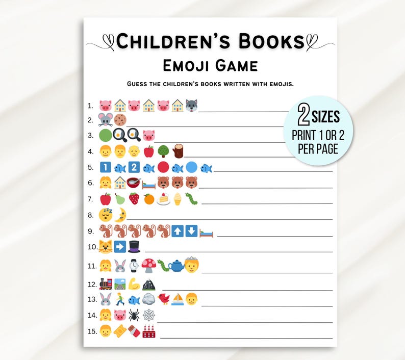 Children's Book Emoji Game, Emoji Children's Book Game, Baby Book Emoji Game, Baby Shower Emoji Game, Emoji Printable, Baby Emoji Game