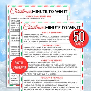 Christmas Minute to Win It Games, 50 Minute to Win It Party Games, Fun Party Games for Kids, Fun Party Games for Adults, Christmas Games