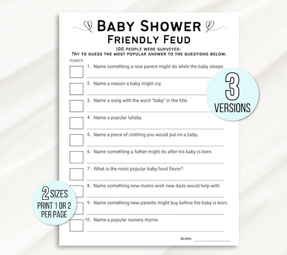 Baby Shower Family Feud Game, Friendly Feud Baby Shower Game, Baby Family Feud Game, Baby Shower Games Printable, Baby Sprinkle Games, Baby