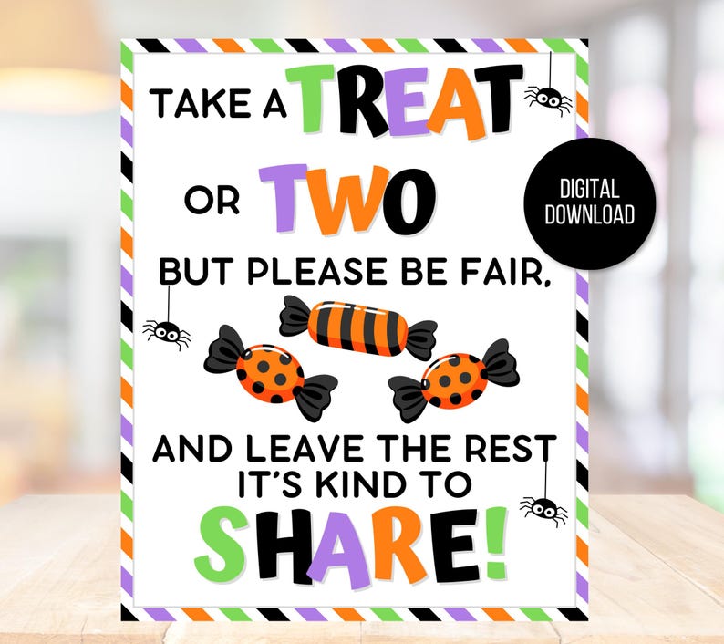 Halloween Trick or Treat Sign, Halloween Candy Sign, Take One or Two Treats Sign, Porch Trick or Treat Sign, Printable Halloween Candy Sign