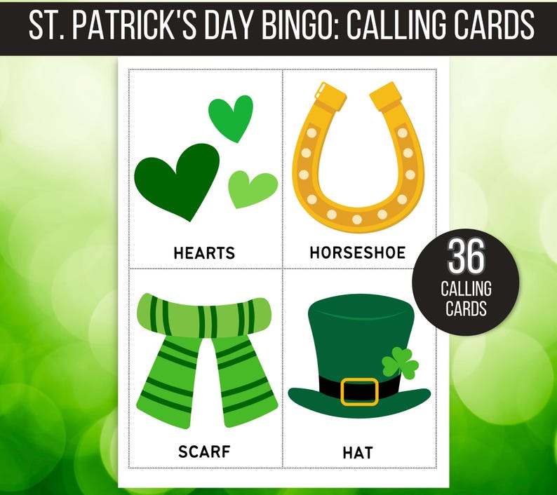 St. Patrick's Day Bingo, 50 St. Patrick's Bingo Cards, St. Patrick's Day Game, St. Paddy's Game for Kids, St. Patrick's Day Party Game