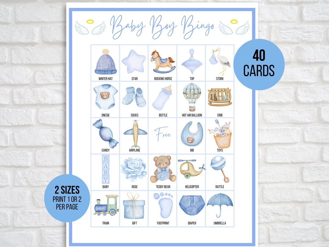 Baby Boy Bingo, 40 Baby Boy Bingo Cards, Baby Shower Printable Game, Baby Boy Game, Baby Boy