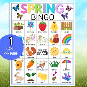 Spring Bingo, 60 Printable Spring Bingo Cards, Spring Party Game, Spring Activity, Spring Game, Springtime Game, Easter Bingo, Easter Game
