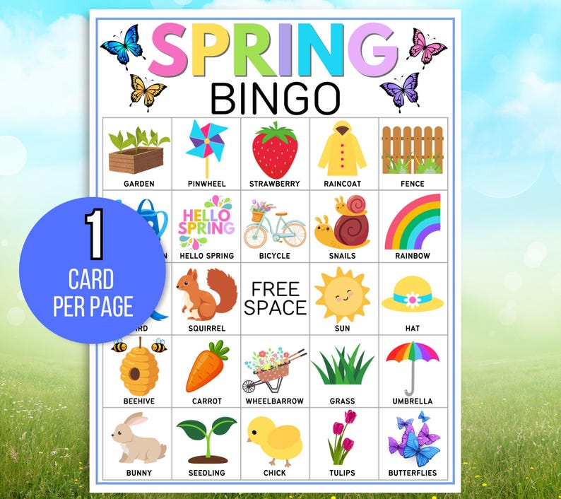 Spring Bingo, 60 Printable Spring Bingo Cards, Spring Party Game, Spring Activity, Spring Game, Springtime Game, Easter Bingo, Easter Game