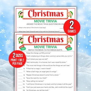 Christmas Movie Quote Trivia Game, Christmas Movie Trivia, Christmas Party Game, Fun Christmas Game, Printable Christmas Office Party Game