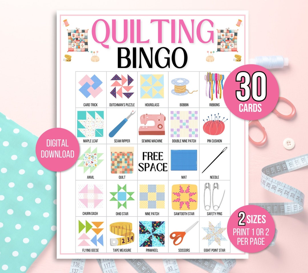 Quilt Bingo, 30 Printable Quilt Bingo Cards, Quilting Bingo, Quilting ...