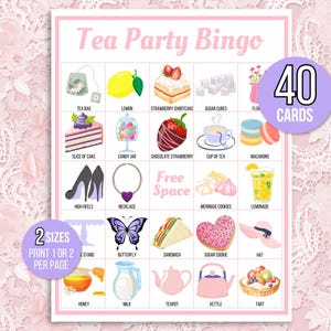 Tea Party Bingo, 40 Unique Printable Tea Party Bingo Cards, Tea Party Game, Tea Party Activity, Birthday or Bridal Shower Bingo, Pink Bingo