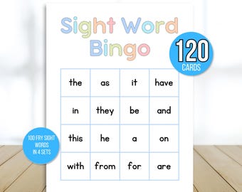 Może przedstawiać: Drukowana karta do gry w bingo z tytułem "Sight Word Bingo" i słowami "the", "as", "it", "have", "in", "they", "be", "and", "this", "he", "a", "on", "with", "from", "for" i "are" w siatce.