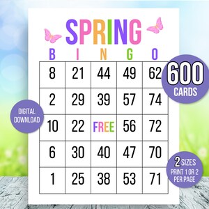 600 Spring Bingo Cards, 1 Per Page, Spring Party Game, Spring Activity, Spring Game, Carte Bingo for Kids, Printable Spring Bingo