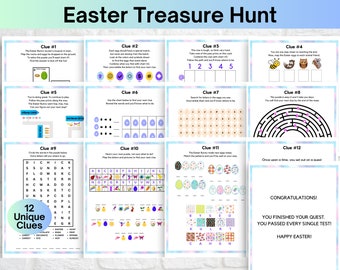 Indoor Easter Treasure Hunt For Older Kids, Easter Scavenger Hunt, Treasure Hunt Easter Clues, Kids Easter Escape Room Puzzles, Easter Hunt