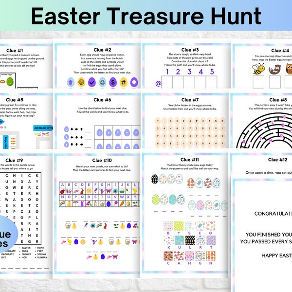 Indoor Easter Treasure Hunt For Older Kids, Easter Scavenger Hunt, Treasure Hunt Easter Clues, Kids Easter Escape Room Puzzles, Easter Hunt