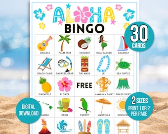 Hawaii Luau Party Bingo Spiel - 24 Spieler Set Für Tropische Partys