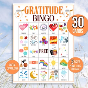 Dankbaarheidsbingo, 30 Thanksgiving-bingokaarten, Thanksgiving-spellen, Friendsgiving-spellen, Friendsgiving-bingo, Dankbaarheid-bingokaarten, Dankbaarheid