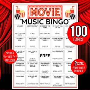 Movie Music Bingo, Movie Soundtrack Bingo, Music Bingo, Movie Soundtrack Songs Game, Music Bingo with Playlist, Music Office Party Game