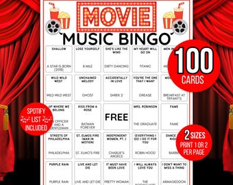 Bingo de música de filme, Bingo de trilha sonora de filme, Bingo de música, Jogo de trilha sonora de filme, Bingo de música com lista de reprodução, Jogo de festa de escritório com música