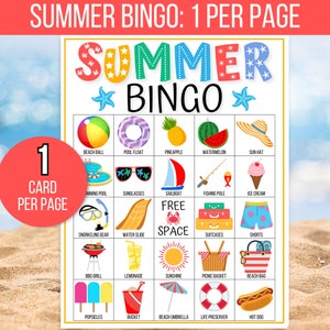 Summer Bingo, 30 Summer Bingo Cards, Summer Game, Summer Activity, Kid's Printable Bingo, Summer Bingo Game for Kids, Summer Vacation Bingo image 3