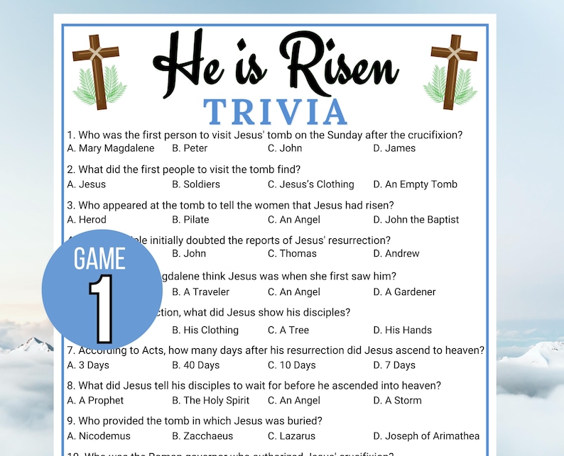 Easter Bible Trivia, Resurrection Trivia, He is Risen Trivia, Religious Easter Trivia, Holy Week Trivia, Bible Easter Games, Easter Activity