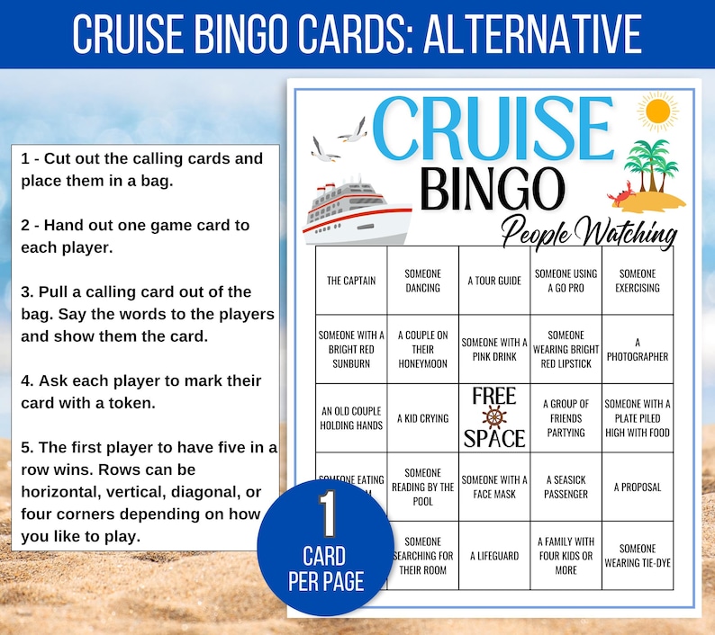 Cruise Bingo, Cruise Games, 50 Cruise Bingo Cards, Cruise Ship People Watching Bingo, Cruise Ship Game, Cruise Vacation Game, Family Cruise