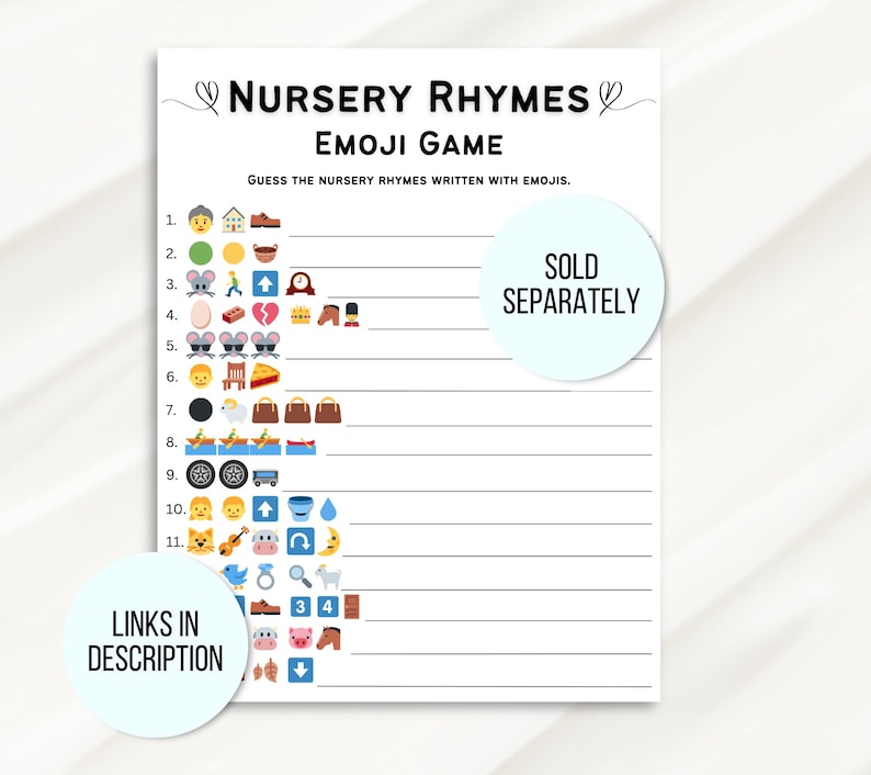 Children's Book Emoji Game, Emoji Children's Book Game, Baby Book Emoji Game, Baby Shower Emoji Game, Emoji Printable, Baby Emoji Game