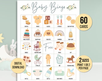 Baby Bingo, 60 Baby Bingo Cards, Baby Shower Bingo, Baby Shower Game, Baby Shower Activity, Printable Baby Bingo, Neutral Baby Bingo