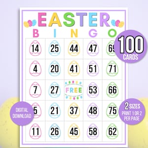 Bingo de Páscoa, 100 Cartões de Bingo de Páscoa, Atividade de Páscoa para Imprimir para Crianças, Jogo de Festa de Páscoa para Crianças, Atividade de Sala de Aula de Páscoa, Jogo de Páscoa