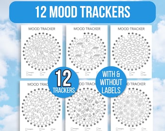 12 Monatliche Stimmungs-Tracker, Stimmungs-Tracker-Journal, druckbare Bullet Journal Tracker, Bullet Journal Einsätze, Stimmungsfarbe
