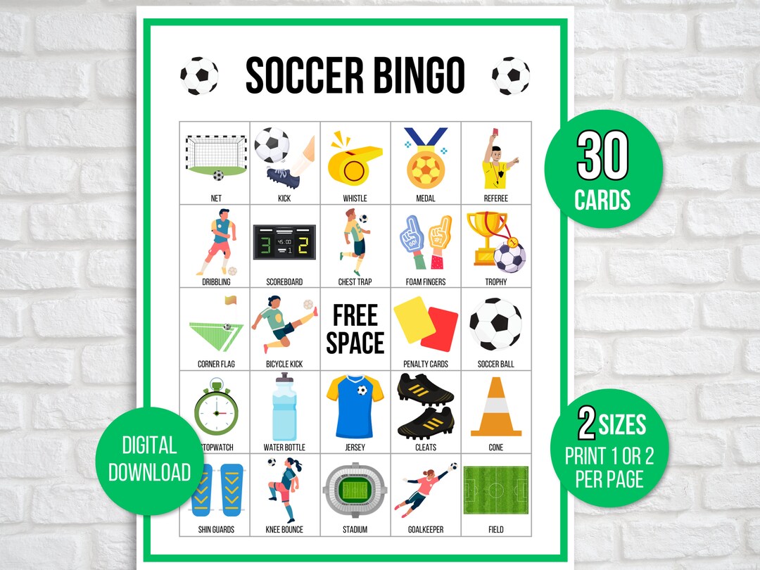 Soccer Bingo, 30 Unique Printable Soccer Bingo Cards, Soccer Game, Soccer Activity, Kid's