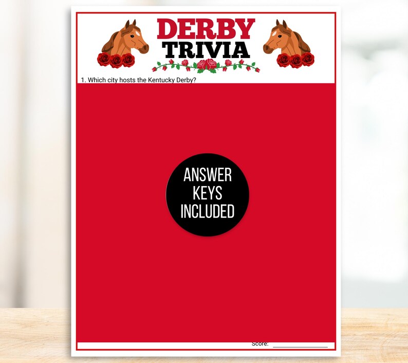 Kentucky Derby Trivia Game, Kentucky Derby Game, Kentucky Derby Trivia Games, Kentucky Derby Party Game, Kentucky Derby Fact or Fiction