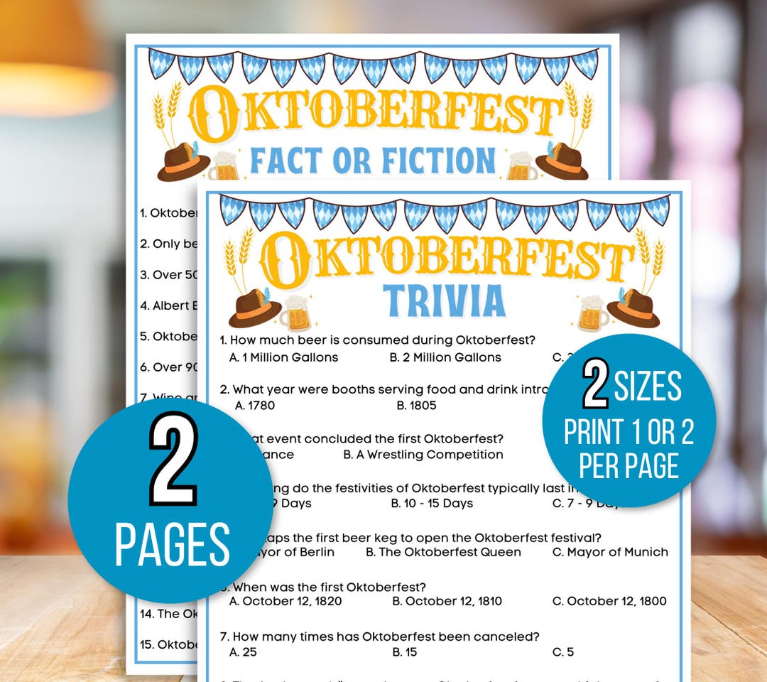 Oktoberfest Trivia Game, Oktoberfest Trivia Quiz, Oktoberfest Games