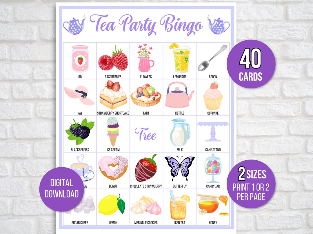 Tea Party Bingo, 40 Printable Tea Party Bingo Cards, Tea Party Game ...