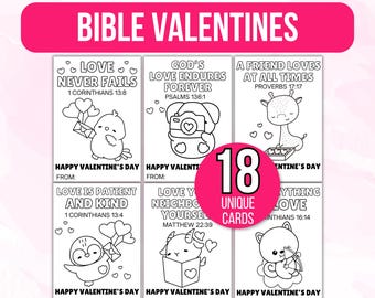 Bible Verse Valentine Cards, Bible Verse Coloring Valentine Cards, 18 Christian Valentines Cards, Scripture Valentine Cards, Valentines Card