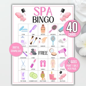 Spa Bingo, 40 Spa Bingo Cards, Spa Birthday Party Game, Girls Party Game, Spa Party, Spa Game, Pamper Party, Manicure Party, Pedicure Party