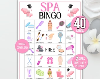 Spa Bingo, 40 Spa Bingo Cards, Spa Birthday Party Game, Girls Party Game, Spa Party, Spa Game, Pamper Party, Manicure Party, Pedicure Party