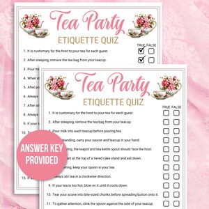 Tea Party Etiquette Game Printable, Tea Etiquette Game, Tea Party ...
