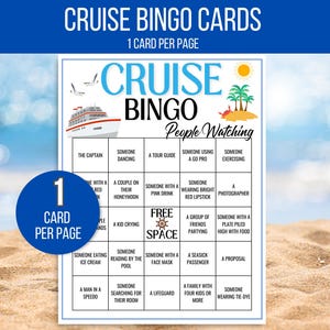 Cruise Bingo, Cruise Games, 50 Cruise Bingo Cards, Cruise Ship People Watching Bingo, Cruise Ship Game, Cruise Vacation Game, Family Cruise