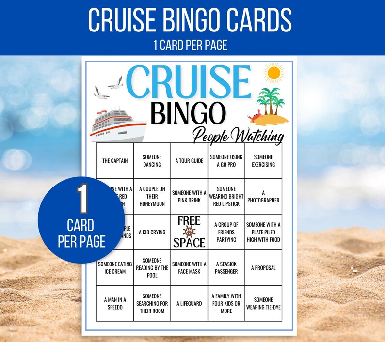 Cruise Bingo, Cruise Games, 50 Cruise Bingo Cards, Cruise Ship People Watching Bingo, Cruise Ship Game, Cruise Vacation Game, Family Cruise