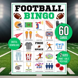 Football Bingo, 60 Unique Printable Football Bingo Cards, Football Game, Football Activity, Kid's Printable Bingo Game, Kids Football Bingo