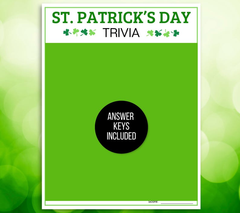 St. Patrick's Day Trivia Game, St. Patrick's Day Game, St. Patrick's Trivia Game, St. Patrick's Day Party Game, St Patrick's Fact or Fiction
